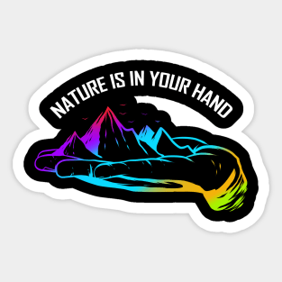 Logo Nature Is In Your Hand With Mountains For Earth Day Sticker